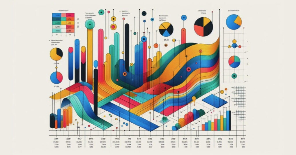 Colorful abstract data visualization with charts, graphs, and metrics, symbolizing budget-friendly tools and resources for starting and growing a microbusiness.