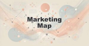 Marketing Map title image with abstract network of connected dots and flowing orange and blue shapes